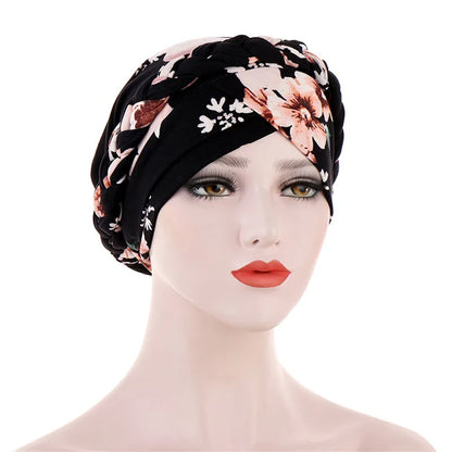 Women’s Cotton Head Scarf – Solid Turban Bonnet Hijab Cap with White Pearl Inner, Muslim Arab Wrap