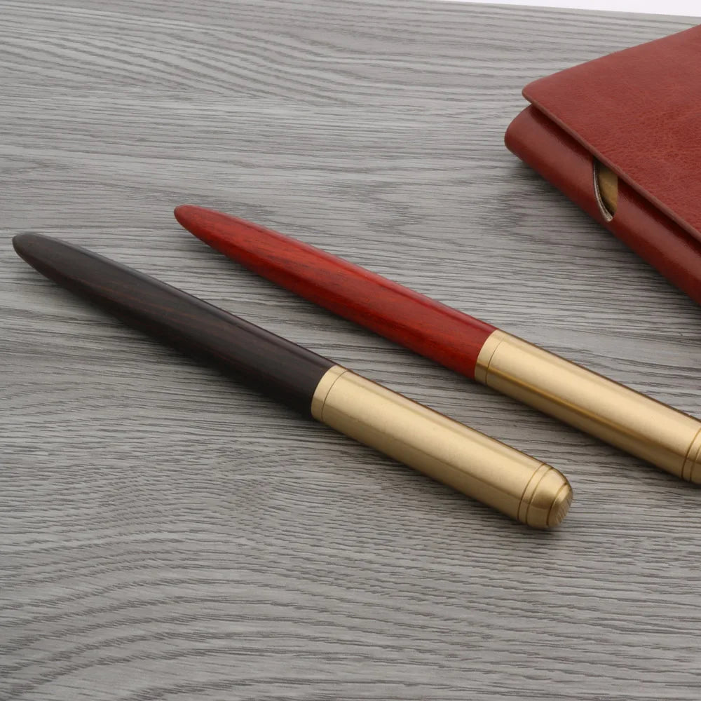 Luxury Copper & Ebony Wood Rollerball Pen – Brass Red Gold Ballpoint Writing Pen for Office & School