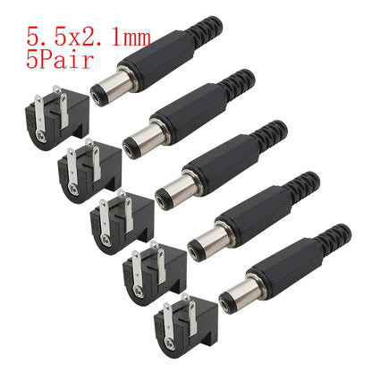 10Pcs DC Power Connectors 5.5x2.1mm & 3.5x1.3mm – Male Female Jack Socket, Nut Panel Mount DC Power Adapter Connector