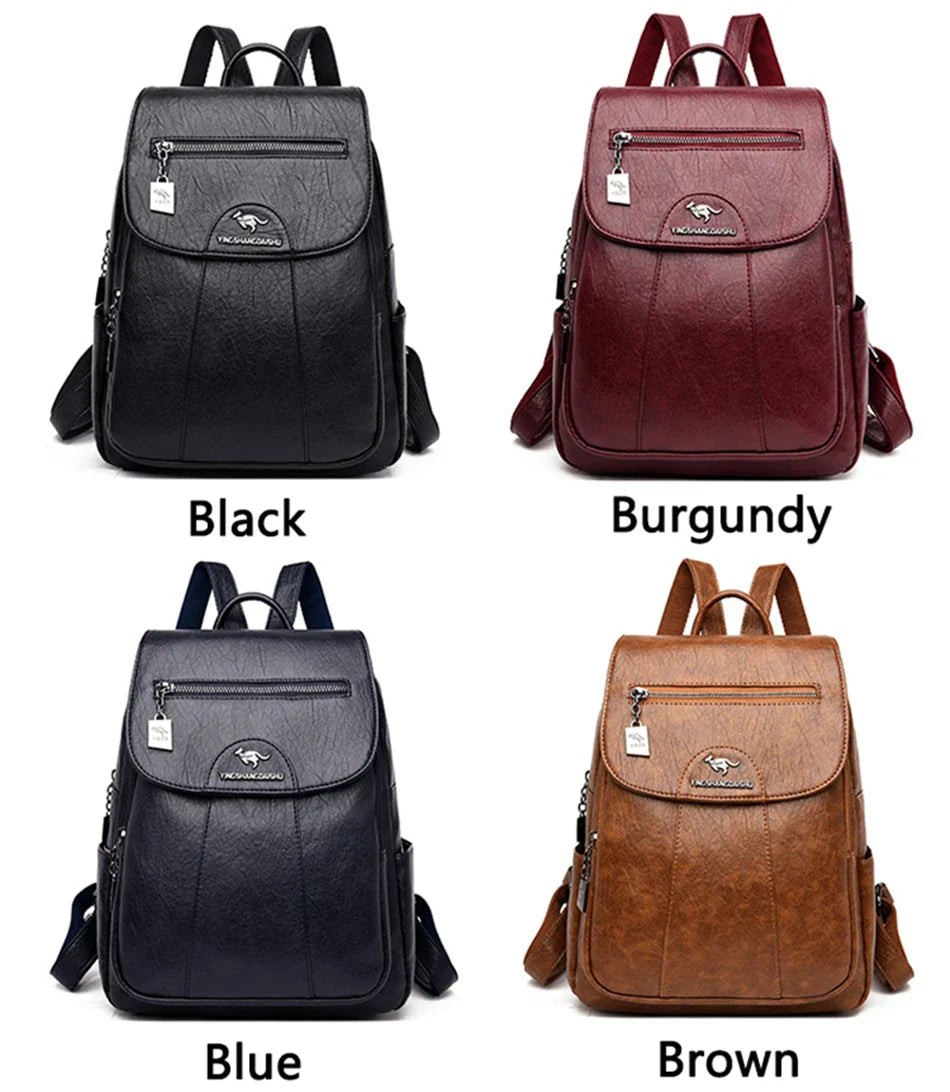 Women's Backpack 2022 - High-Quality Soft Leather, Large Capacity, Leisure Travel & School Bag for Teenage Girls - Black Mochila