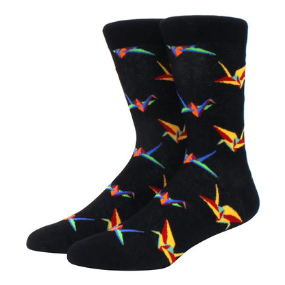 Men's Colorful Combed Cotton Jacquard Crew Socks - Striped Business Casual Dress Socks