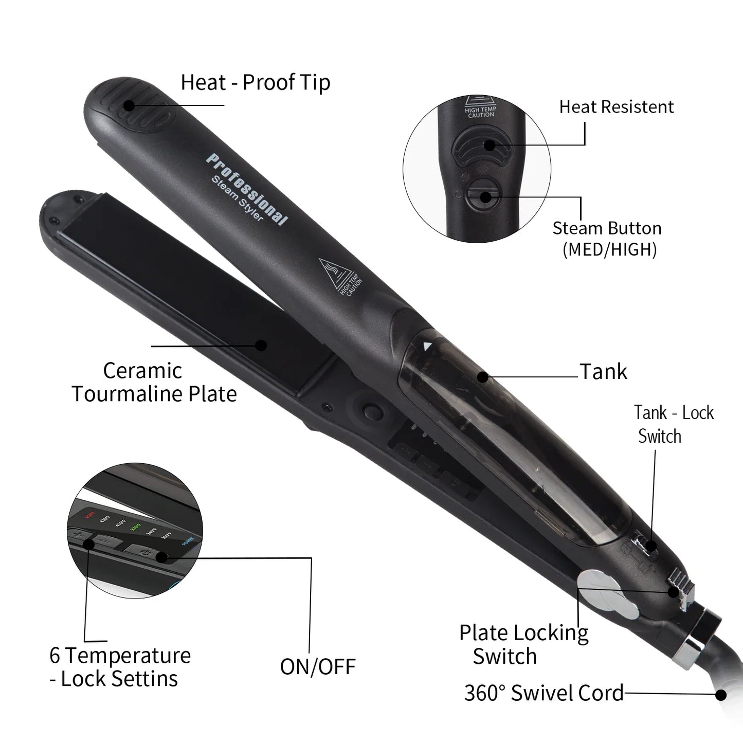 Professional Steam Hair Straightener – Ceramic Vapor Flat Iron, 450℉ Heat & Argan Oil Treatment Hair Care Tool