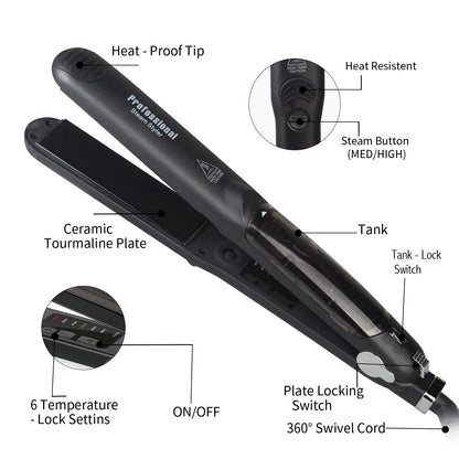 Professional Steam Hair Straightener – Ceramic Vapor Flat Iron, 450℉ Heat & Argan Oil Treatment Hair Care Tool