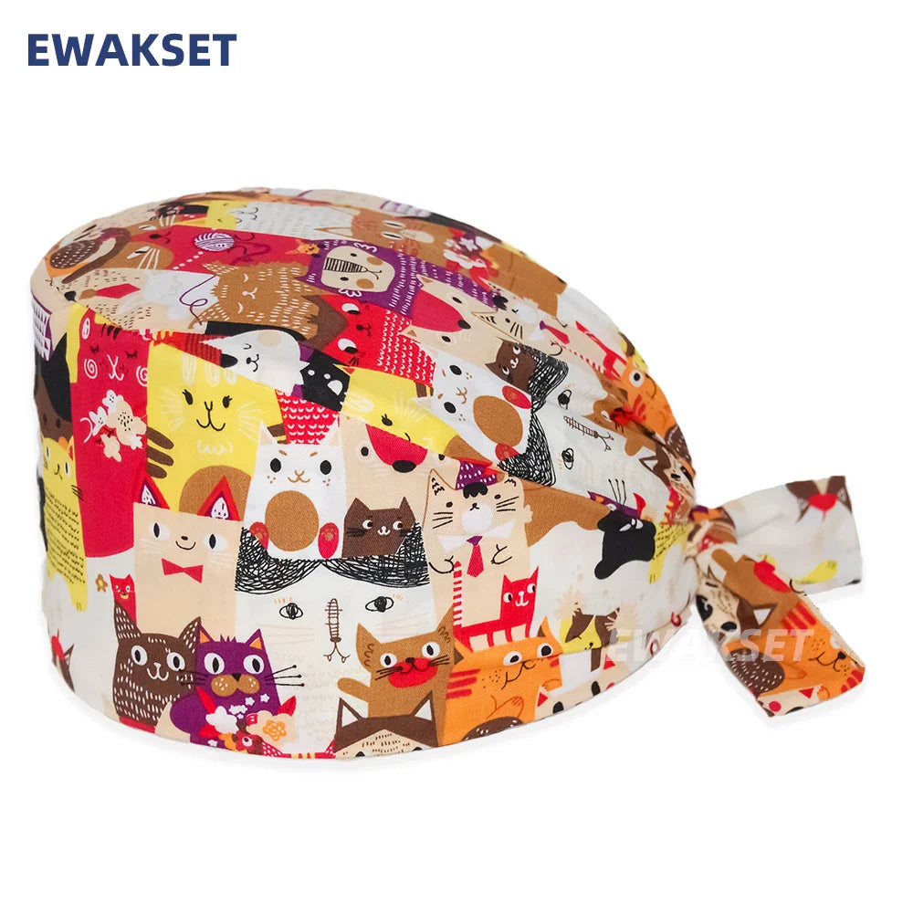 Unisex Soft Scrub Cap – Cartoon Print Surgical Hat for Men and Women, Operating Room Nursing Accessories