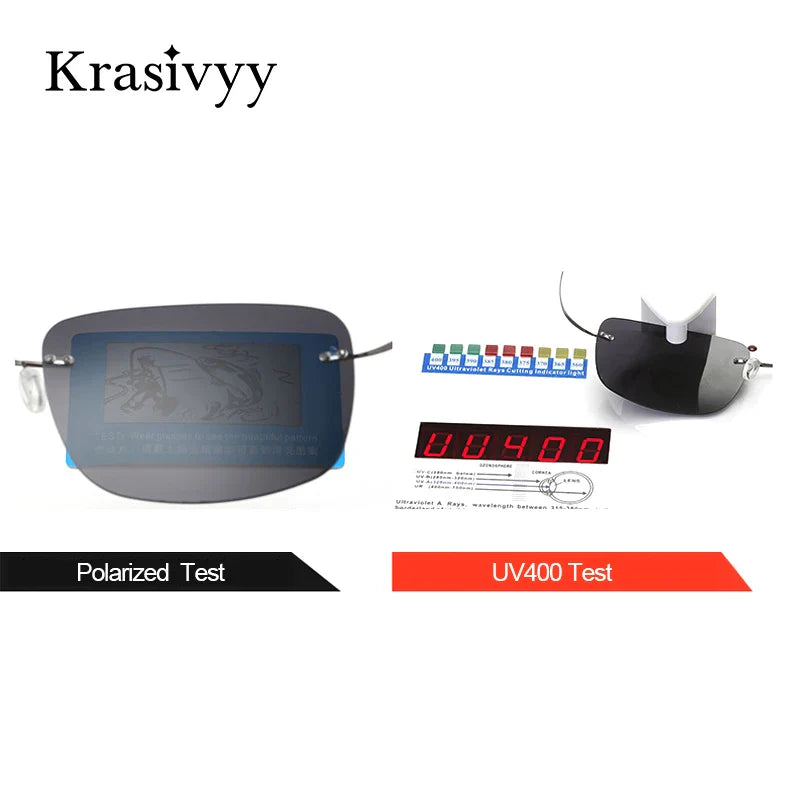 Krasivyy Rimless Square Polarized Sunglasses – Ultralight Pure Titanium, Brand Design for Men, Driving Sun Glasses, Oculos De Sol