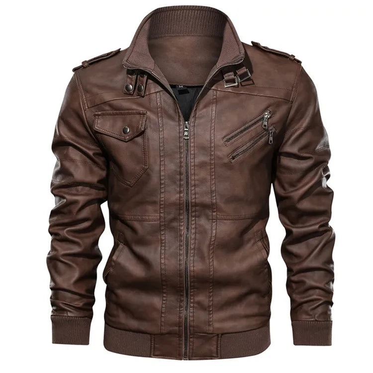 KB Men’s Leather Motorcycle Jacket – Casual PU Biker Coat, Autumn Outerwear, EU Size SA722