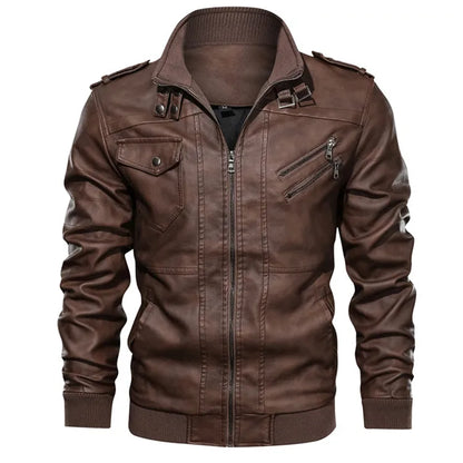 KB Men’s Leather Motorcycle Jacket – Casual PU Biker Coat, Autumn Outerwear, EU Size SA722