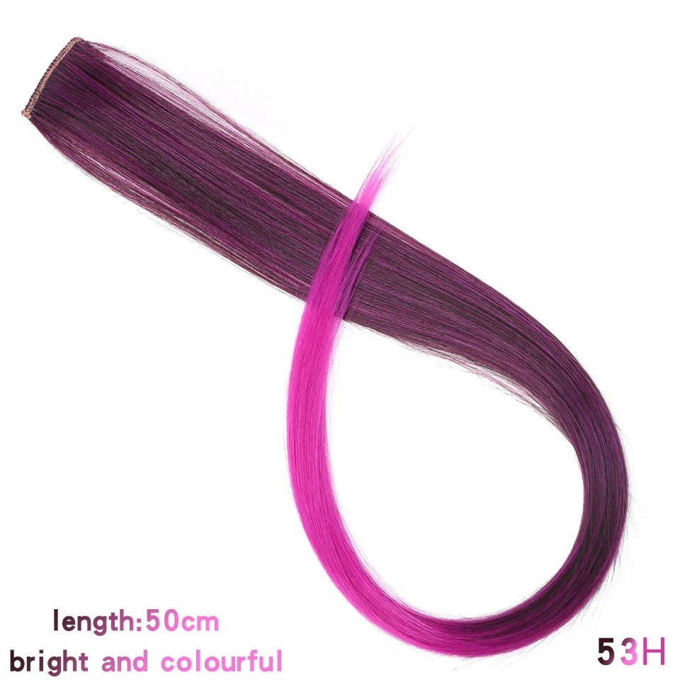 BUQI Straight Clip-In Colored Hair Extensions – Rainbow Synthetic Hair Streaks in Pink, Orange, White & Purple