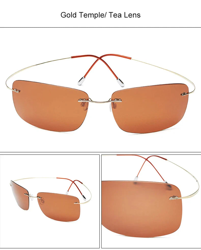 Krasivyy Rimless Square Polarized Sunglasses – Ultralight Pure Titanium, Brand Design for Men, Driving Sun Glasses, Oculos De Sol