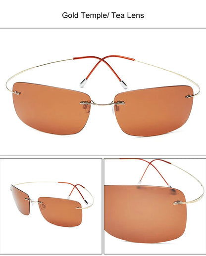 Krasivyy Rimless Square Polarized Sunglasses – Ultralight Pure Titanium, Brand Design for Men, Driving Sun Glasses, Oculos De Sol