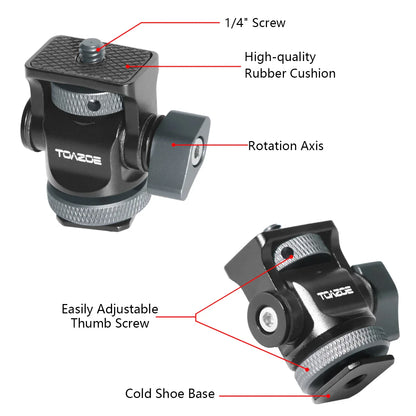 TOAZOE DSLR Camera Monitor Mount – Adjustable Swivel & Tilt Clamp with Cold Shoe Base for Flash & DIY Accessories