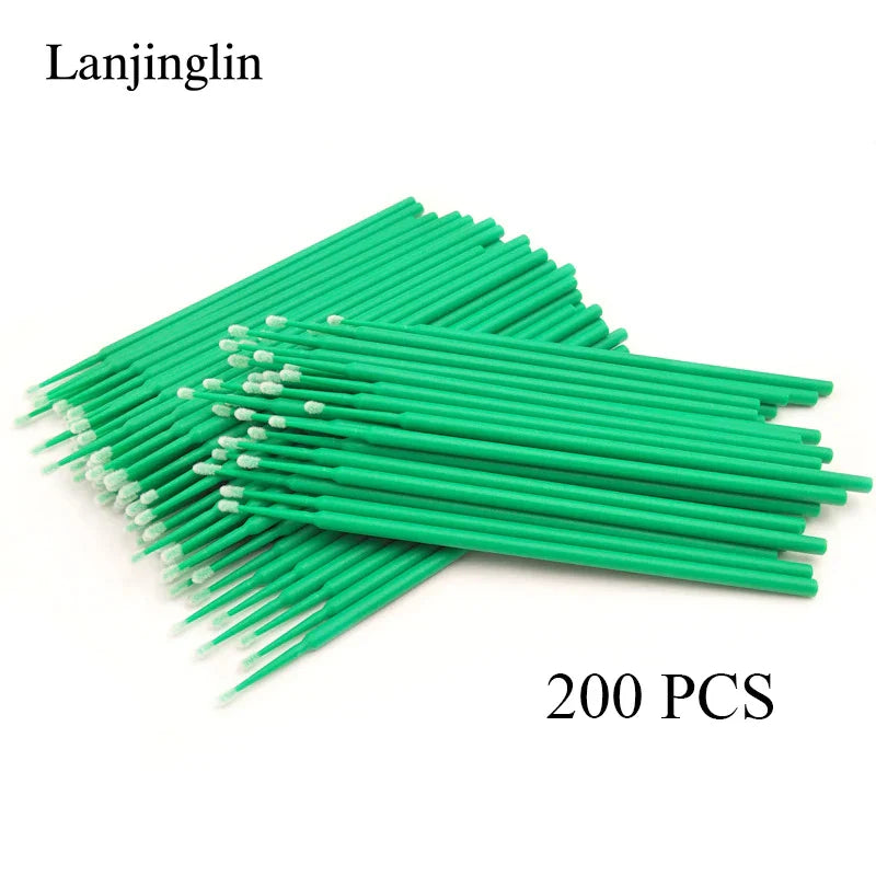 100/200pcs Eyelash Cleaning Brushes — Micro Cotton Swabs & Microbrushes for Lash Extensions, Makeup Removal & Beauty Care