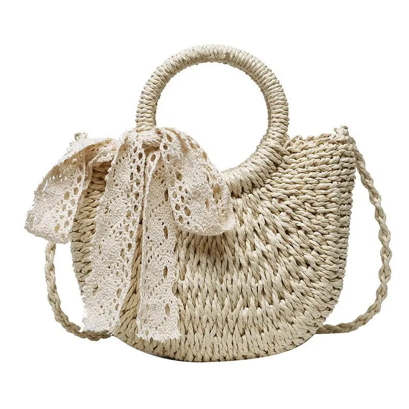 Yogodlns Handmade Half-Round Rattan Straw Bag – Summer Women’s Small Beach Messenger Crossbody Handbag