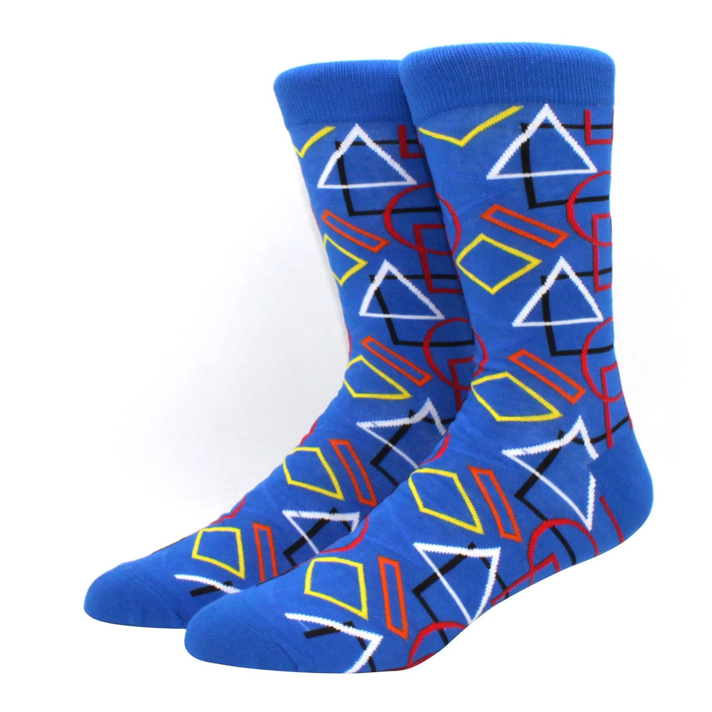 Men’s Funny Argyle Diamond Pattern Cotton Socks – Large Size 3D Geometric Crew Tube Socks, Combed Cotton Casual Novelty Socks