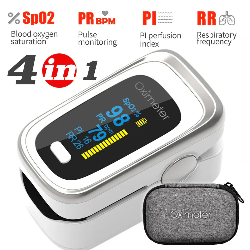 KIUZOU Finger Pulse Oximeter – SPO2, PR, PI, RR Blood Oxygen Saturation and Heart Rate Monitor with OLED Display