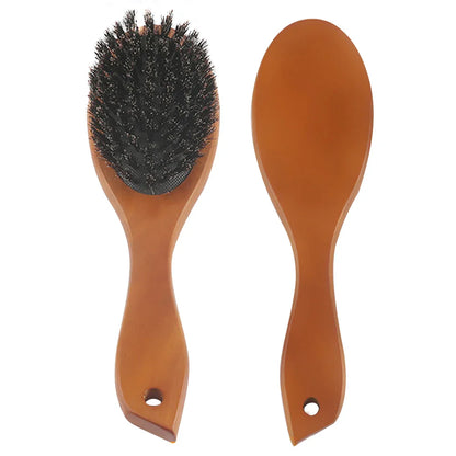 Natural Boar Bristle Hair Brush — Anti-Static Wooden Oval Comb for Women’s Hair Styling