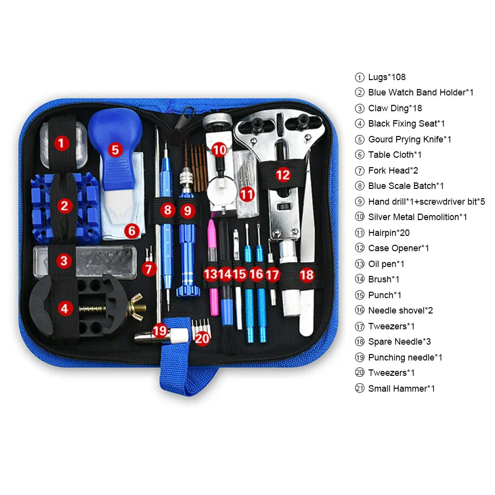 212pcs Watch Repair Tool Kit – Watch Opener, Screwdrivers, Pry Knife, Pin Hammer & Band Link Set for Watchmakers and Clockmakers