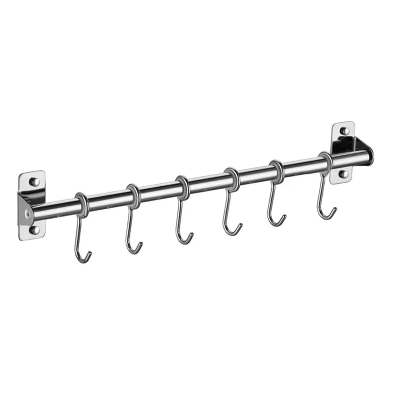Wall Mounted Stainless Steel Utensil Rack – Kitchen Hanging Rail with 6/8/10 Removable Hooks Organizer