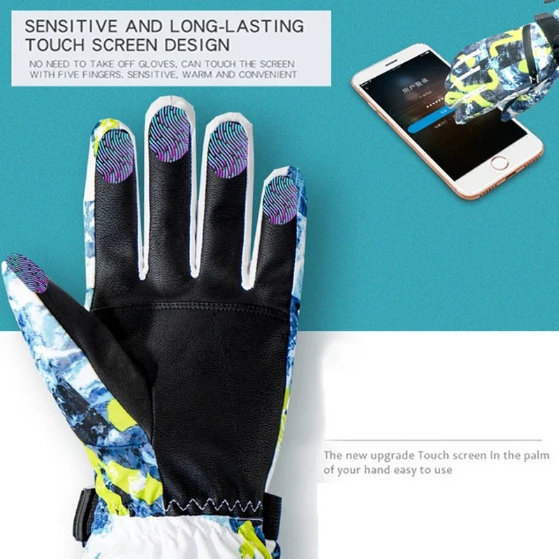 Winter Ski and Snowboard Gloves – Waterproof PU Leather, Non-Slip Touch Screen, Fleece Warmth for Motorcycle and Cycling