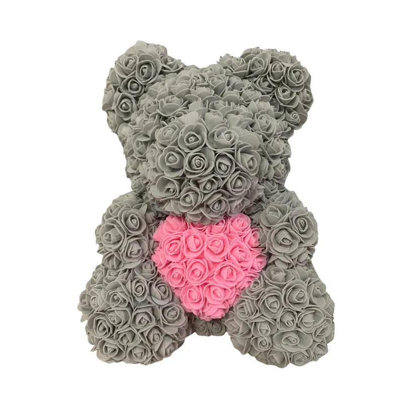 2024 40cm Rose Bear – Heart-Shaped Artificial Flower Teddy Bear for Valentine’s, Wedding, Birthday & Christmas Gifts