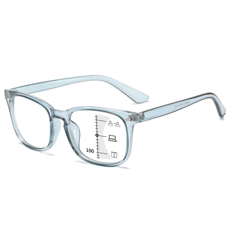 CRIXALIS Square Multifocal Progressive Reading Glasses Anti-Glare UV400 Fashion Computer Eyewear for Men & Women with Diopter Support