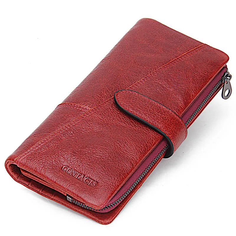 CONTACT'S Genuine Leather Men’s Long Wallet – Phone Bag with Zipper Coin Pocket, Clutch Purse & Small Wallet