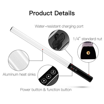 LUXCEO Q508A RGB LED Video Light Stick 10W Rechargeable 2600mAh – 36 Color CCT Studio Lighting for YouTube & Photography