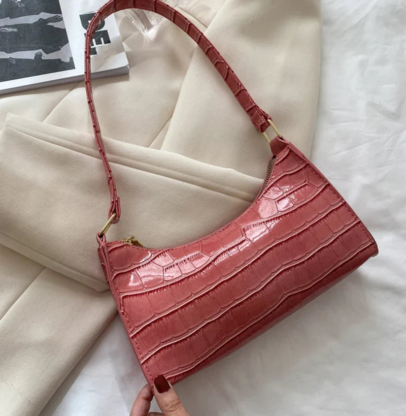 Fashion PU Leather Alligator Pattern Bag for Women – Small Armpit Handbag, Underarm Messenger Purse