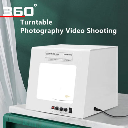SANOTO Dimmable Photo Studio Light Box – Softbox with Rotating Turntable for Jewelry Photography & 3D Scanning