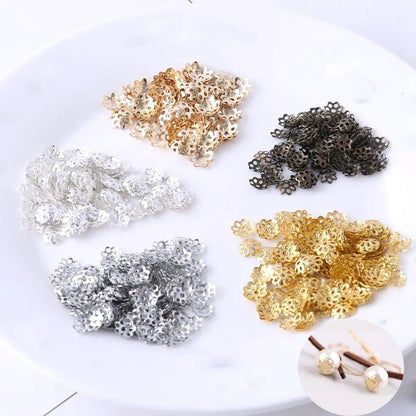 500Pcs Hollow Flower Filigree Bead Caps - 6mm Metal Spacer Beads for DIY Earrings, Jewelry Making & Craft Supplies