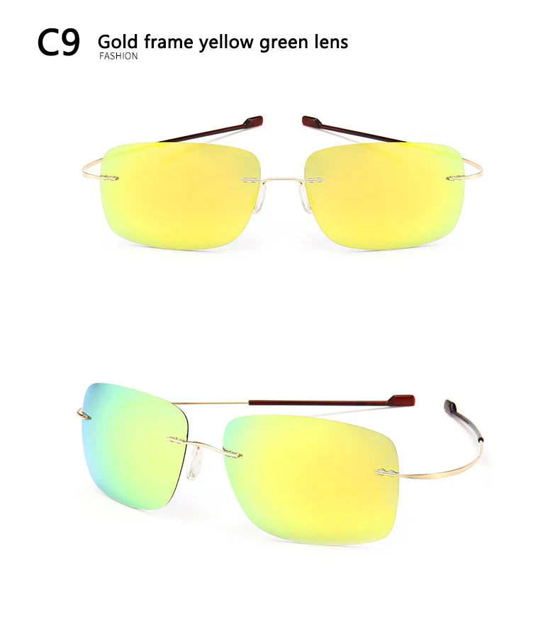 2025 New Cool 100% Pure Titanium Rimless Sunglasses – Polarized Grey Lenses, Super Thin, UV400 Protection, Oculos De Sol