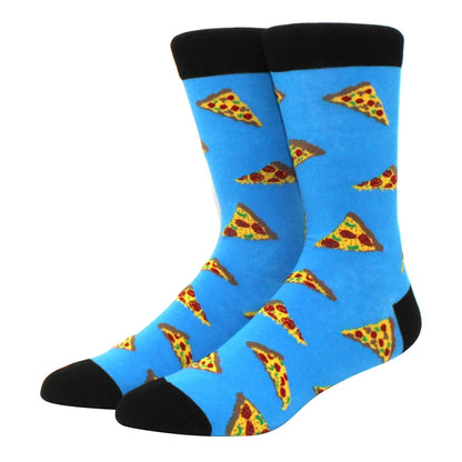 Men's Colorful Combed Cotton Jacquard Crew Socks - Striped Business Casual Dress Socks