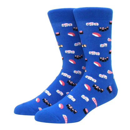 Men's Colorful Combed Cotton Jacquard Crew Socks - Striped Business Casual Dress Socks