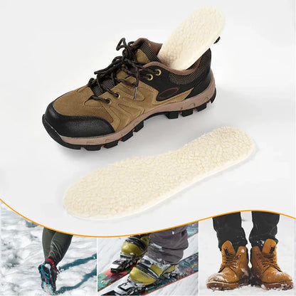 Wool Heated Insoles for Kids & Adults – Thermal Thickened Artificial Cashmere Shoe Inserts for Winter Snow Boots