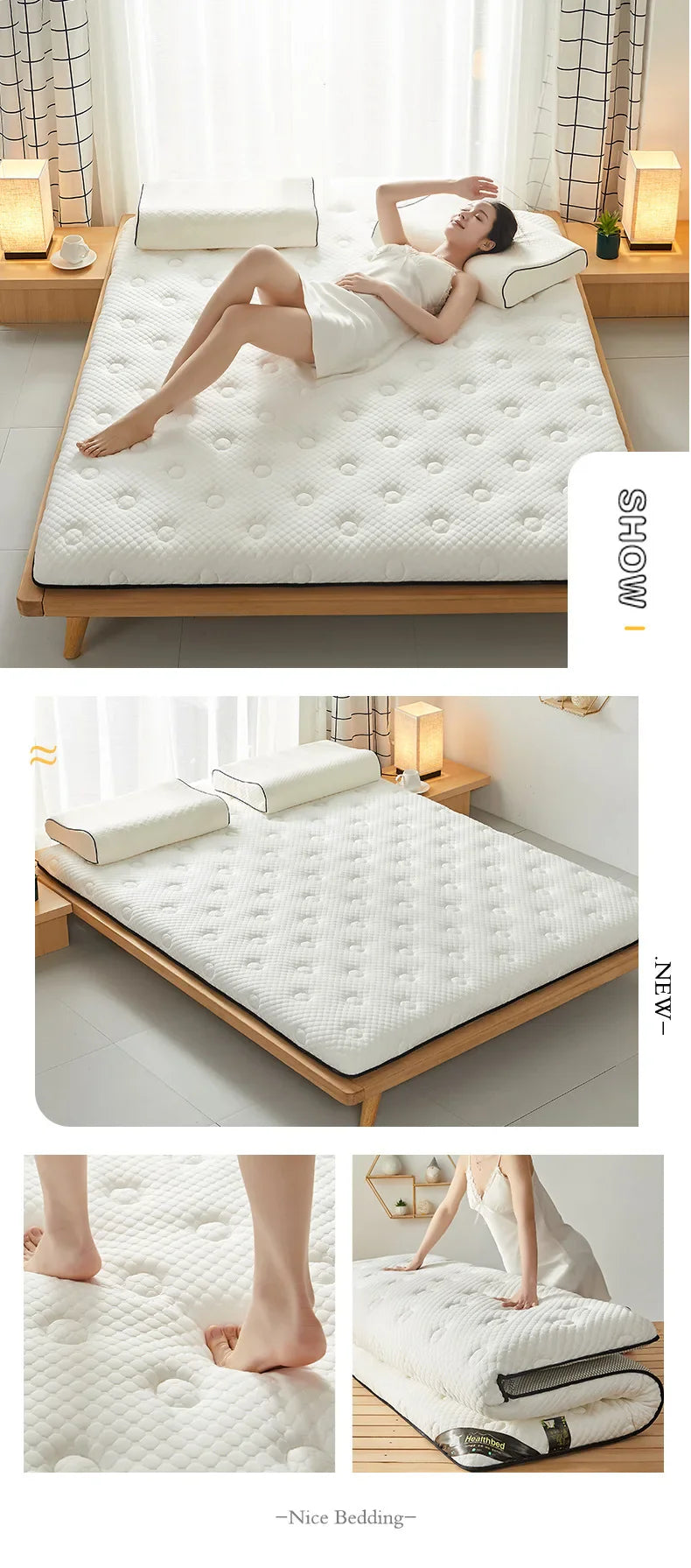 6/10cm Thai Natural Latex Floor Mattress – Foldable Tatami Mat with 95D Filling & Cotton Cover, Slow Rebound Comfort
