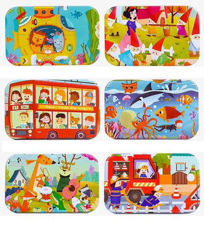 60PCS Wooden Puzzle Toys – Cartoon Vehicle & Animal Jigsaw for Kids’ Learning & Educational Play