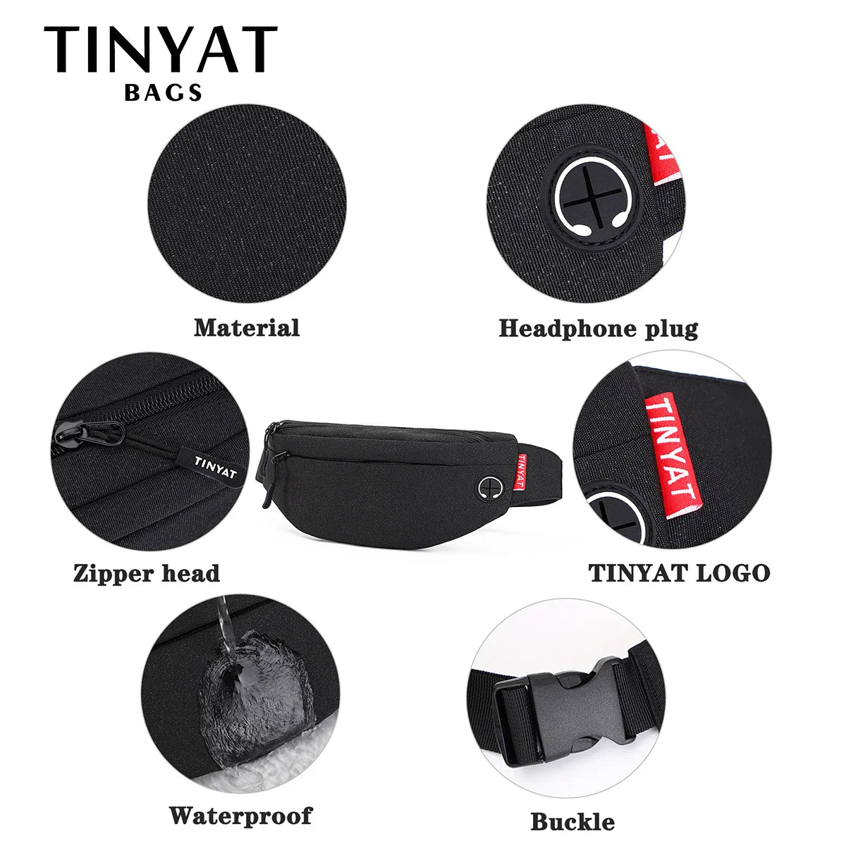 TINYAT Men Waist Bag: Casual Large Phone Belt Pouch - Canvas Travel Phone Bag for Women, Fanny Pack with 4 Pockets