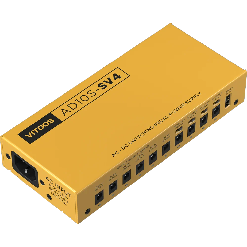 VITOOS AD10S-SV4 Effect Pedal Power Supply - Fully Isolated with Noise Reduction & High Power for Digital Effectors
