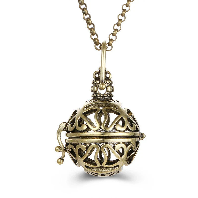 Mexico Music Ball Hollow Zircon Pendant Necklace – Vintage Perfume Aromatherapy Locket for Women