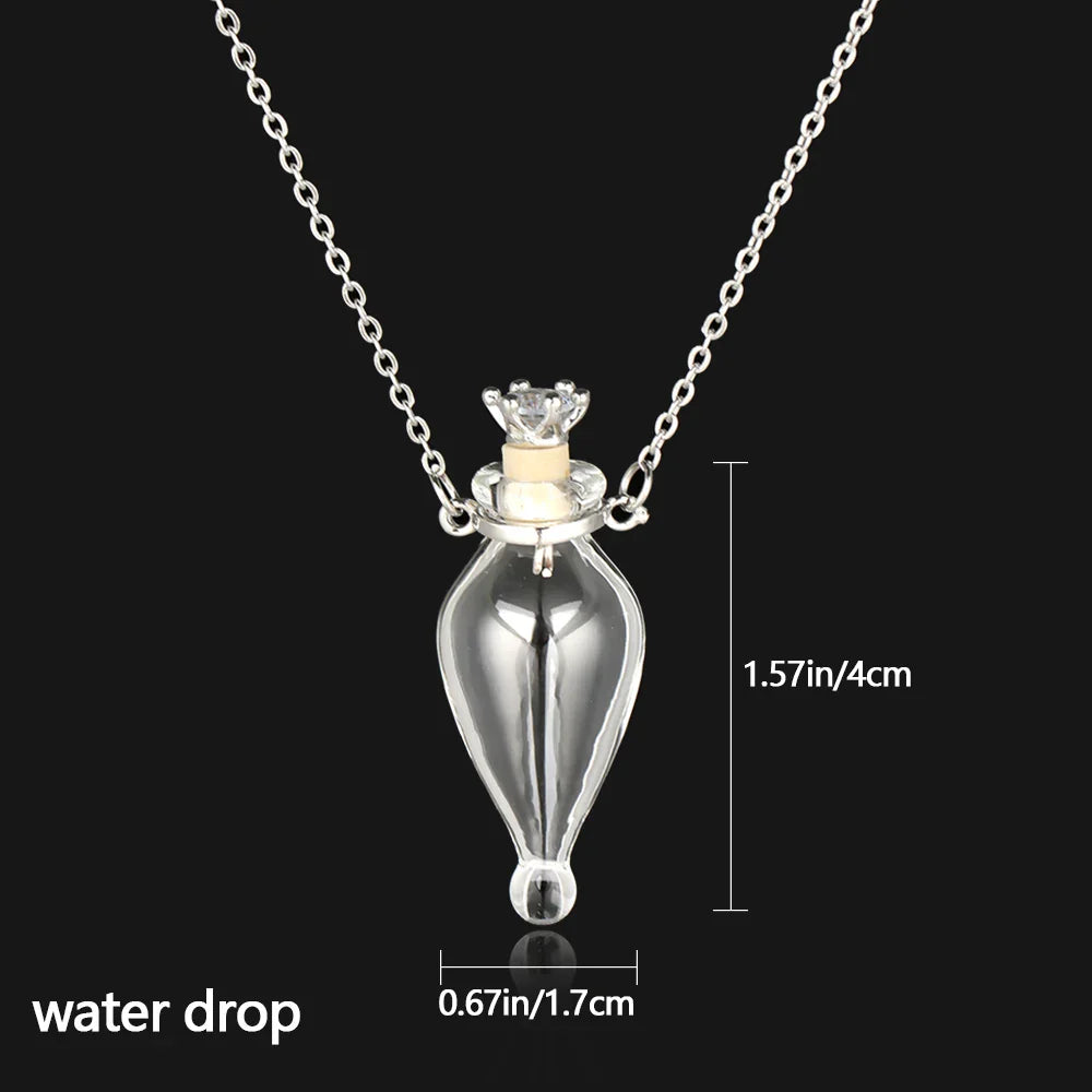 Openable Glaze Vial Pendant Necklace – Water Drop Heart Mini Perfume Bottle, Keepsake Jewelry Gift with Steel Chain