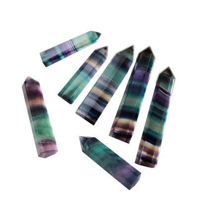 Natural Fluorite Crystal Wand — Colorful Striped Quartz Stone Point for Healing & Energy Treatment (4-7cm)