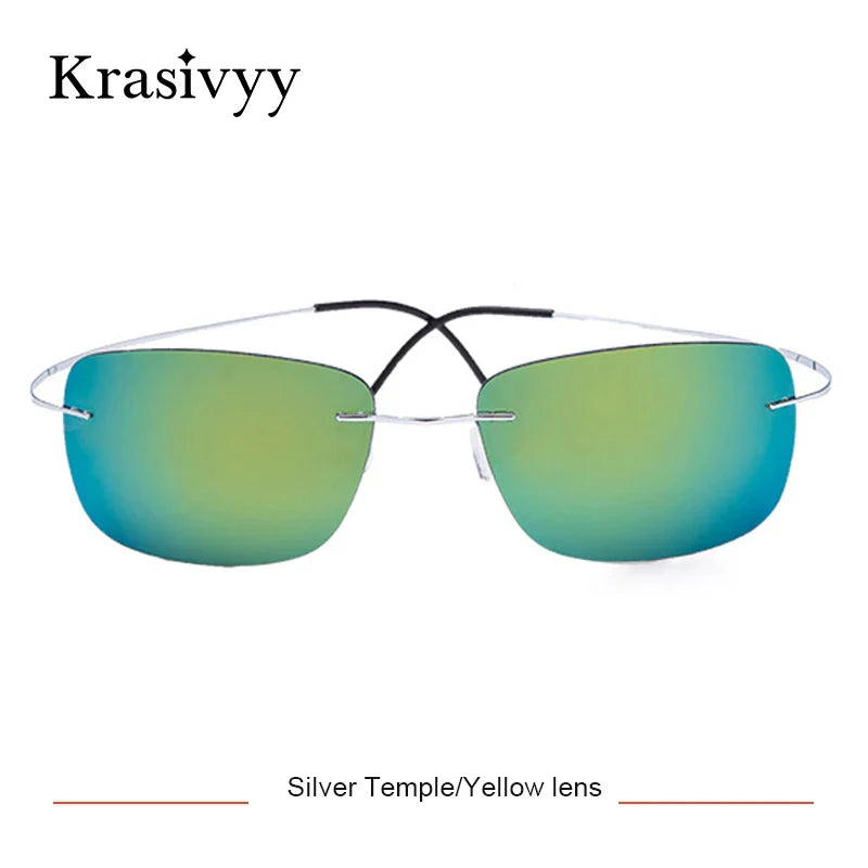 Krasivyy Rimless Square Polarized Sunglasses – Ultralight Pure Titanium, Brand Design for Men, Driving Sun Glasses, Oculos De Sol