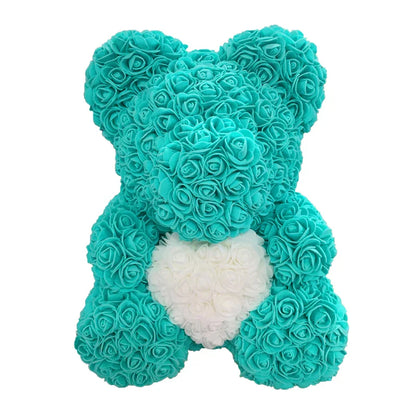2024 40cm Rose Bear – Heart-Shaped Artificial Flower Teddy Bear for Valentine’s, Wedding, Birthday & Christmas Gifts