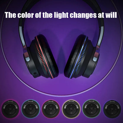 Bluetooth Headphones with Noise Reduction, Wireless Headset for Phones and PC, Gaming Headset with Heavy Bass and Colorful LED Lights