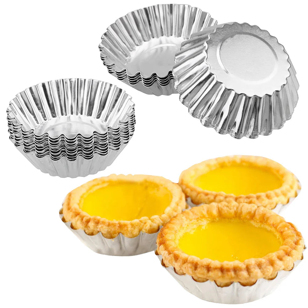 Aluminum Alloy Flower Egg Tart Mold Set: Reusable Non-Stick Ripple Design - Perfect for Cupcakes, Puddings, and Muffins - 10pcs/set