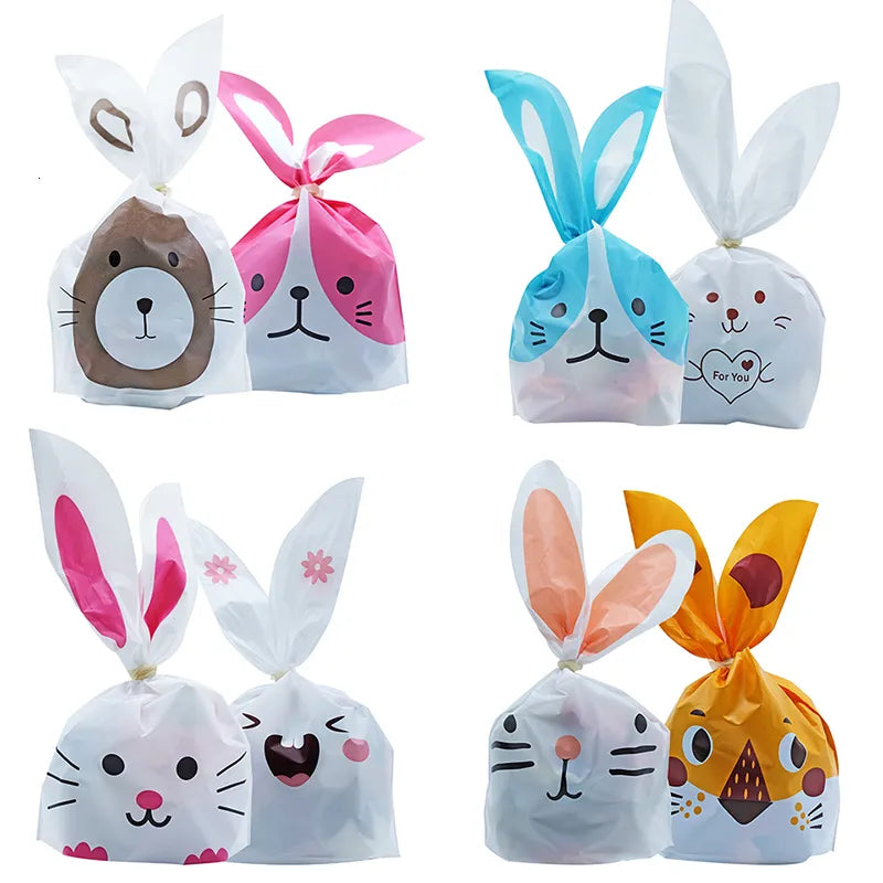 Cute Rabbit Ear Cookie and Candy Gift Bags - 10/50pcs/lot for Biscuits, Snacks, Baking Package, and Event Party Supplies