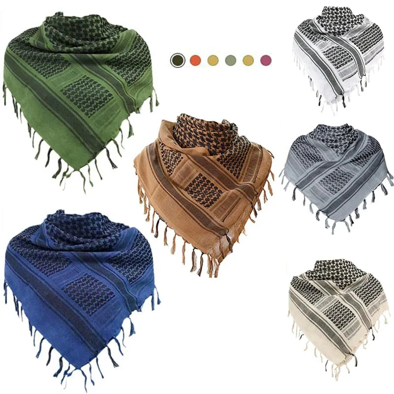 43x43 inches Tactical Hunting Scarf | Military Shemagh Desert Keffiyeh Head Wrap | Arab Neck Scarf with Tassel