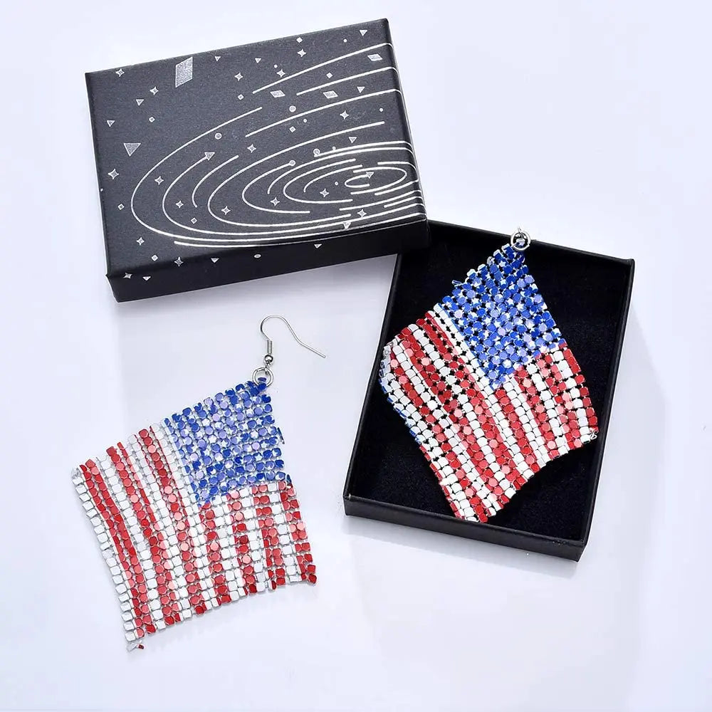 American Flag Drop Earrings - Patriotic 4th of July Independence Day Jewelry for Women