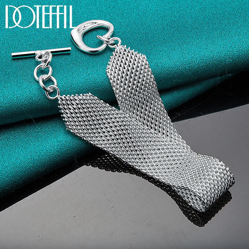 DOTEFFIL 925 Sterling Silver Heart Bracelet – Watchband Style Chain Jewelry for Men & Women