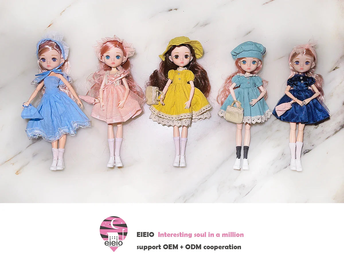 Slim 26cm BJD Doll for Girls – 13 Movable Joints with Princess Outfit, Blue Eyes & Eyelash Accessories